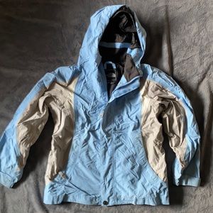 North Face “Hyvent” girls jacket size M, light blue with cream accents